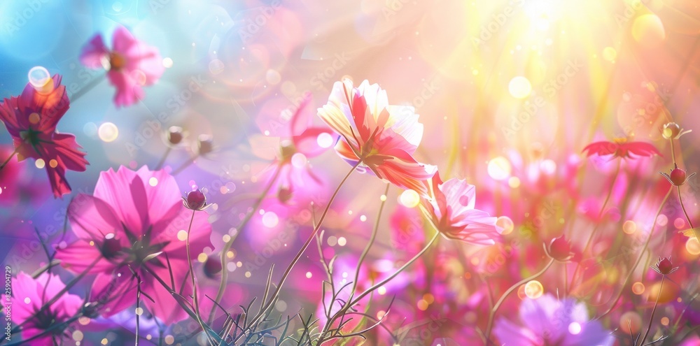 Beautiful Spring Background with Blooming Flowers and Warm Sunlight Creating a Dreamy Atmosphere - Generative AI Beautiful Spring Background with Blooming Flowers and Warm Sunlight Creating a Dreamy Atmosphere - Generative AI