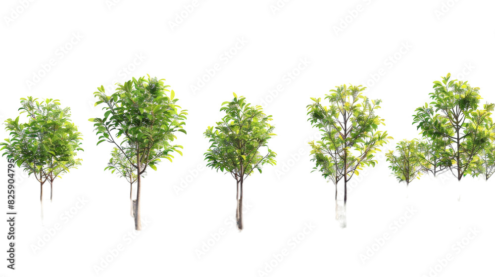 A line of trees displaying green leaves in full bloom under the sunlight A line of trees displaying green leaves in full bloom under the sunlight