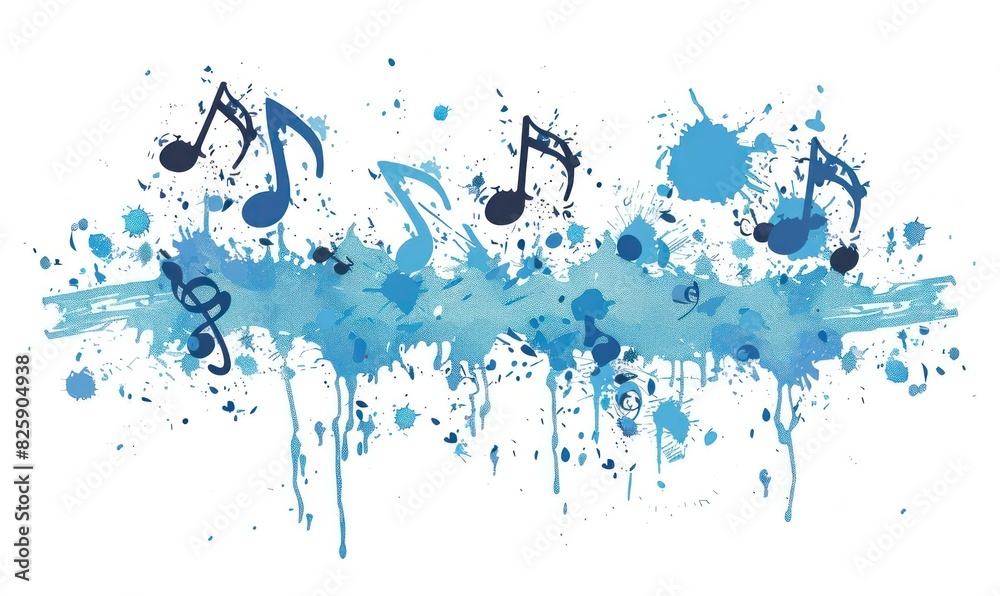Obraz premium Dynamic Blue Splatter with Music Notes: An Artistic Expression of Rhythm - Generative AI