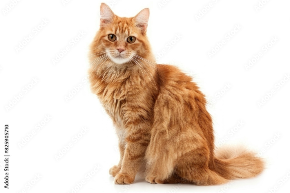 Obraz premium Adorable Ginger Cat Sitting and Looking Curiously with Big Eyes Isolated on White Background - Generative AI