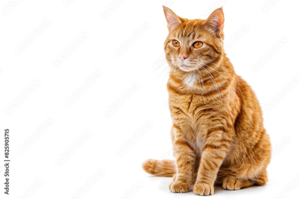 Adorable Ginger Cat Sitting and Looking Curiously with Big Eyes Isolated on White Background - Generative AI