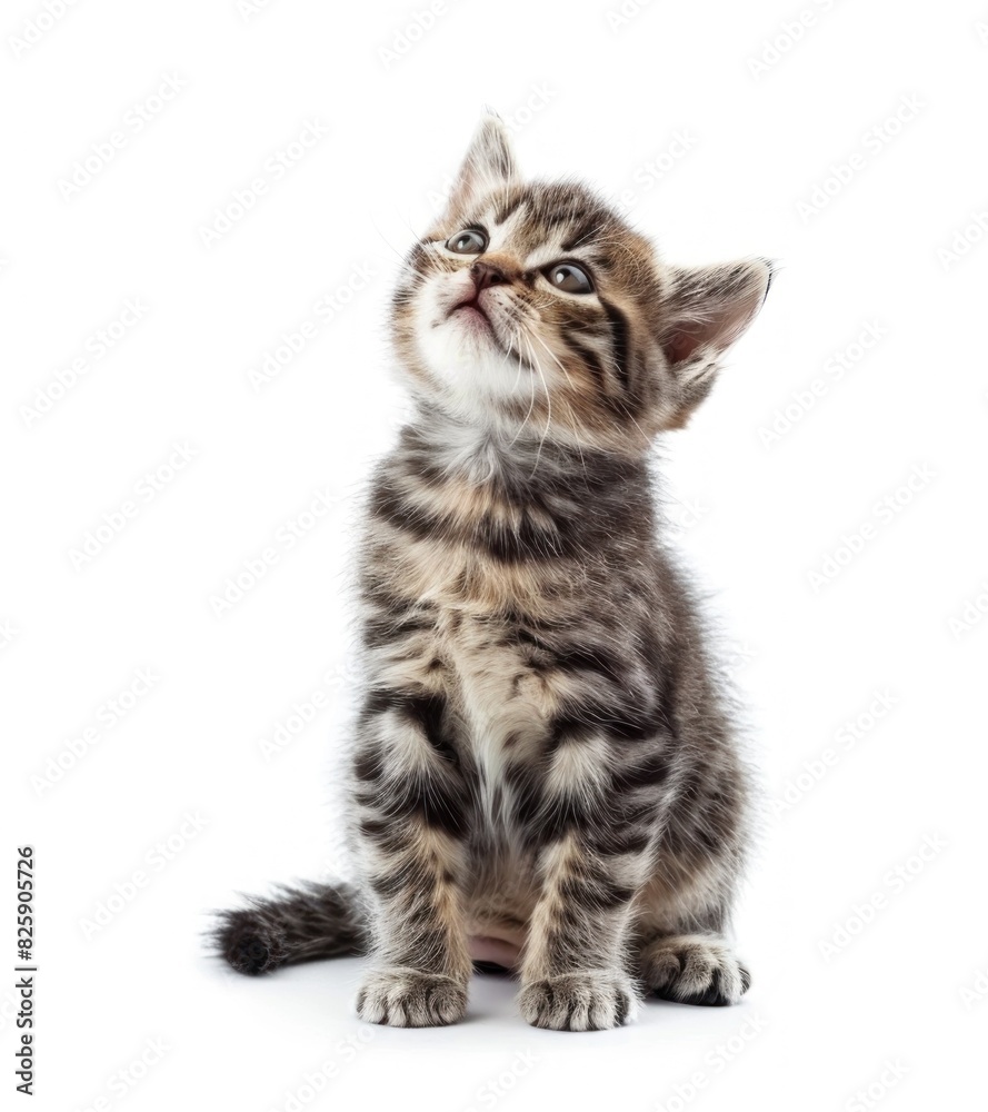Adorable Grey Tabby Kitten Sitting and Looking Curiously with Big Eyes Isolated on White Background - Generative AI Adorable Grey Tabby Kitten Sitting and Looking Curiously with Big Eyes Isolated on White Background - Generative AI