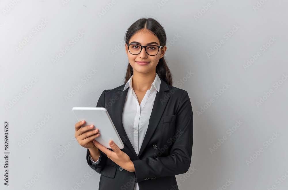 young indian businesswoman holding digital tablets in hand young indian businesswoman holding digital tablets in hand