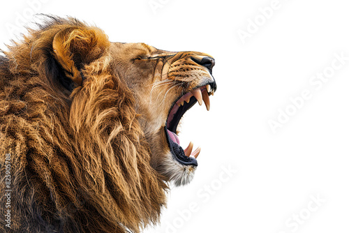 Roaring lion head isolated on white background, png photo