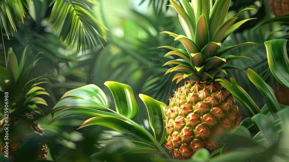 Ripe pineapple fruit with fresh leaves Ripe pineapple fruit with fresh leaves