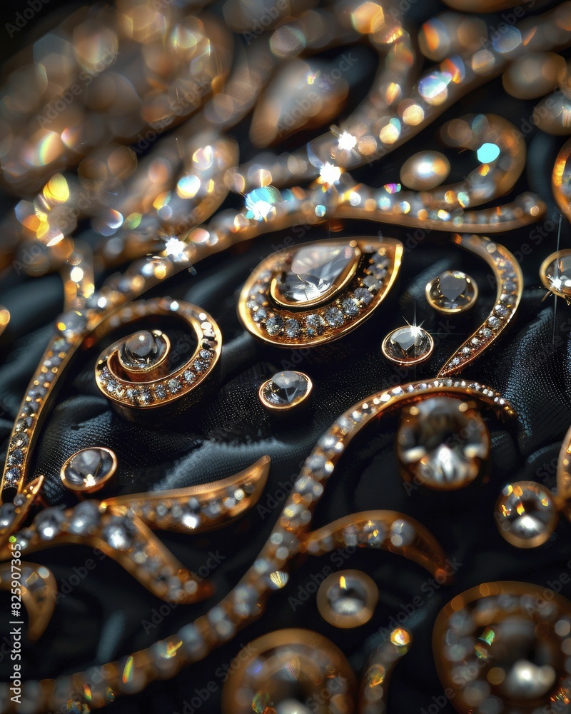 Obraz premium intricate jewelry designs, macro shot with sparkling details, highlighting craftsmanship, luxurious