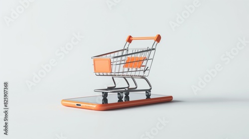 Modern E-Commerce Concept With Shopping Cart and Mobile Phone