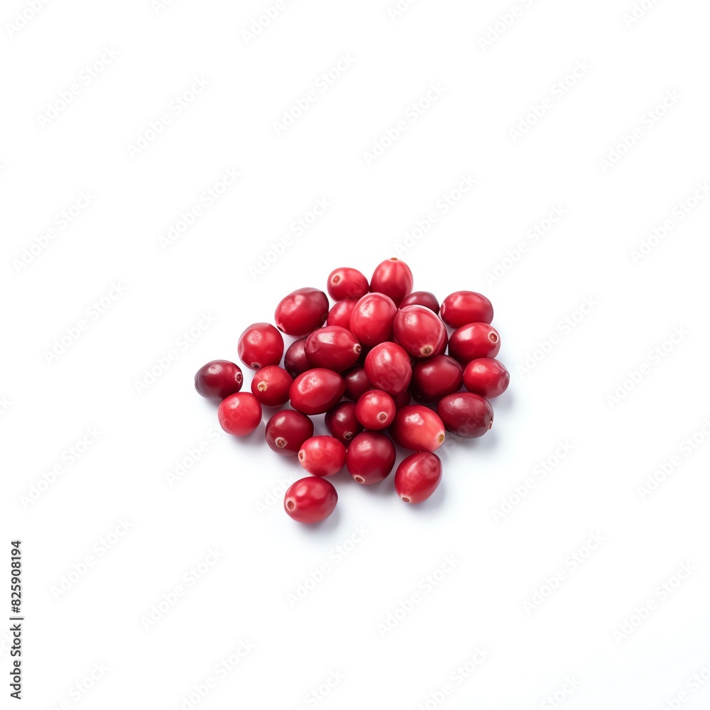 A cluster of fresh, red cranberries isolated on a white background. Perfect for use in culinary and holiday-themed projects. A cluster of fresh, red cranberries isolated on a white background. Perfect for use in culinary and holiday-themed projects.