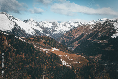 panorama in winter with snow covered mountains