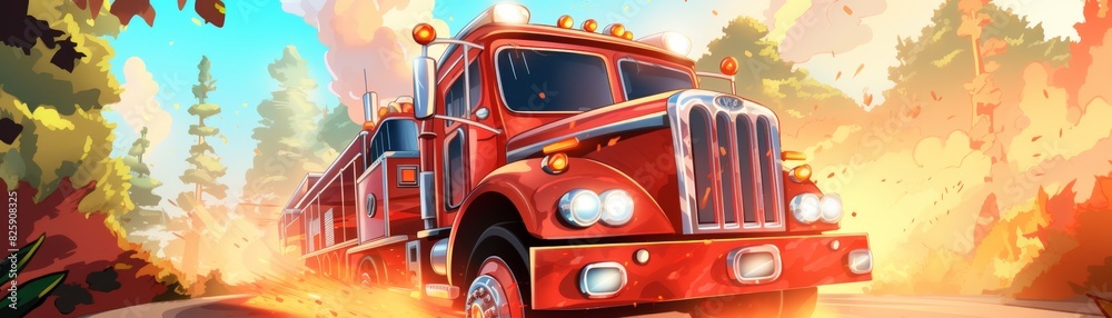 cartoon rendering of a fire truck car cartoon rendering of a fire truck car