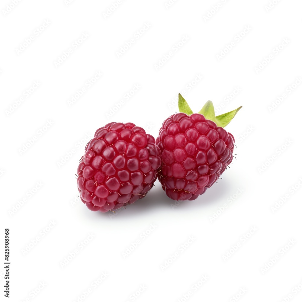 Close-up of two fresh red raspberries isolated on a white background. Perfect for promoting healthy eating, recipes, and food-related content. Close-up of two fresh red raspberries isolated on a white background. Perfect for promoting healthy eating, recipes, and food-related content.