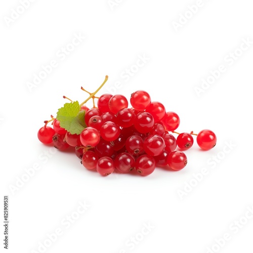 Close-up of a fresh bunch of vibrant red currants with a green leaf, perfect for food and health-related themes in stock photos.