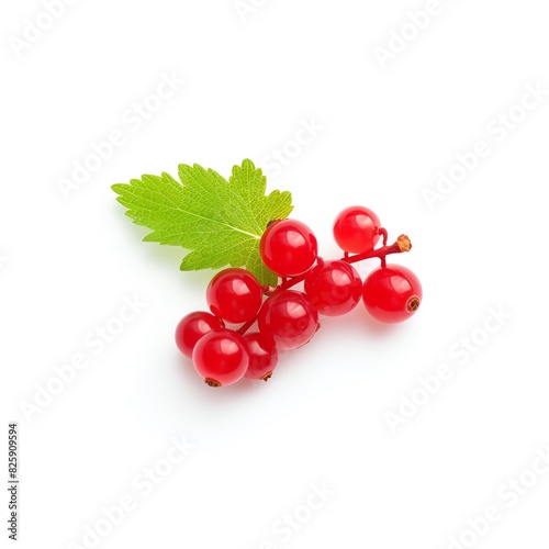 Fresh red currants with green leaf isolated on white background, vibrant and healthy summer berries.