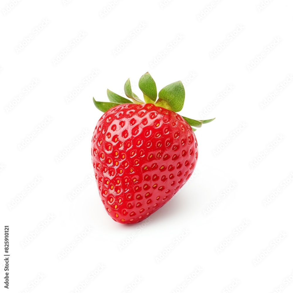 Bright red strawberry with green leaves on white background. Fresh, ripe, and juicy. Perfect for summer recipes, desserts, and healthy snacks. Bright red strawberry with green leaves on white background. Fresh, ripe, and juicy. Perfect for summer recipes, desserts, and healthy snacks.