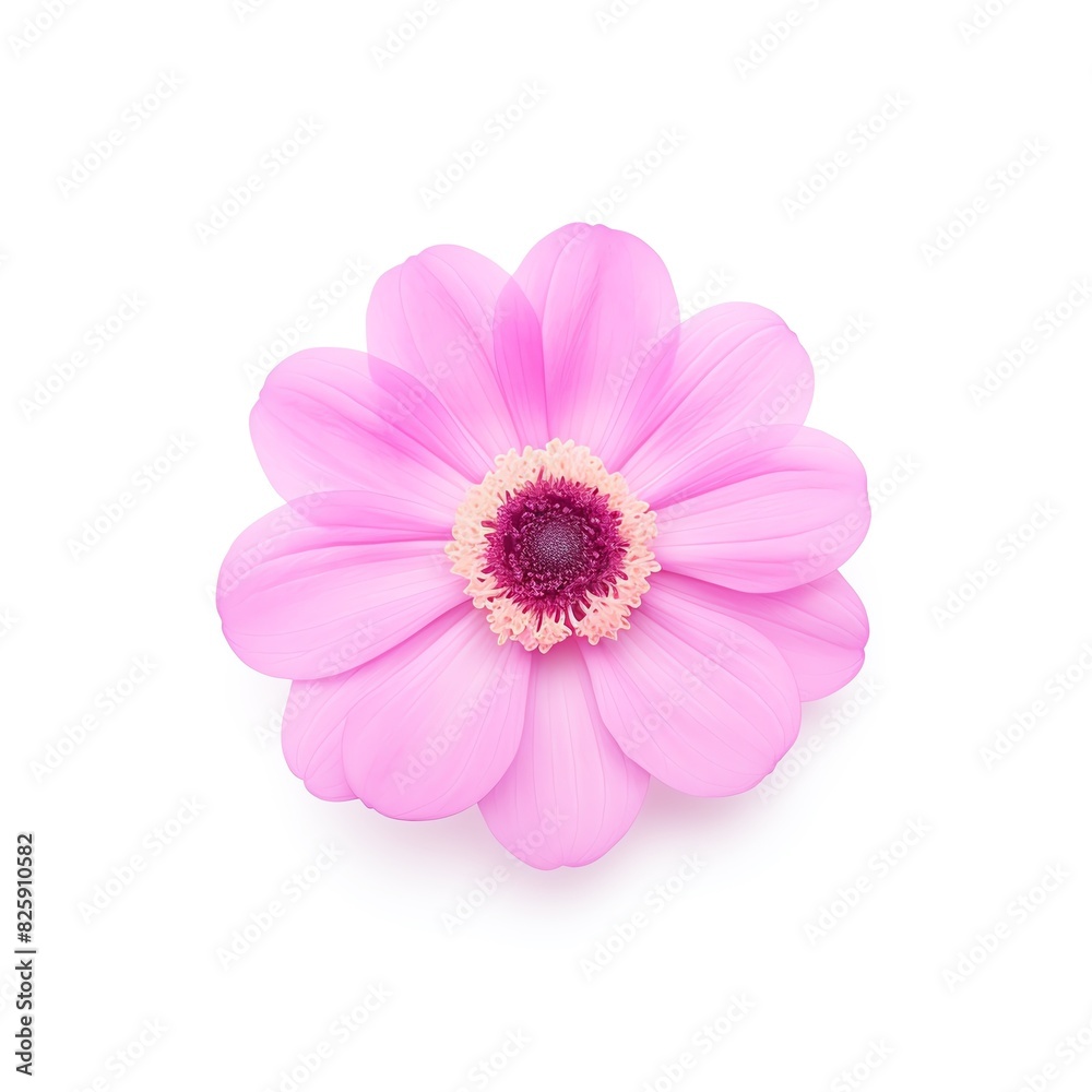 A vibrant pink flower with delicate petals and a detailed center, isolated on a white background. A vibrant pink flower with delicate petals and a detailed center, isolated on a white background.