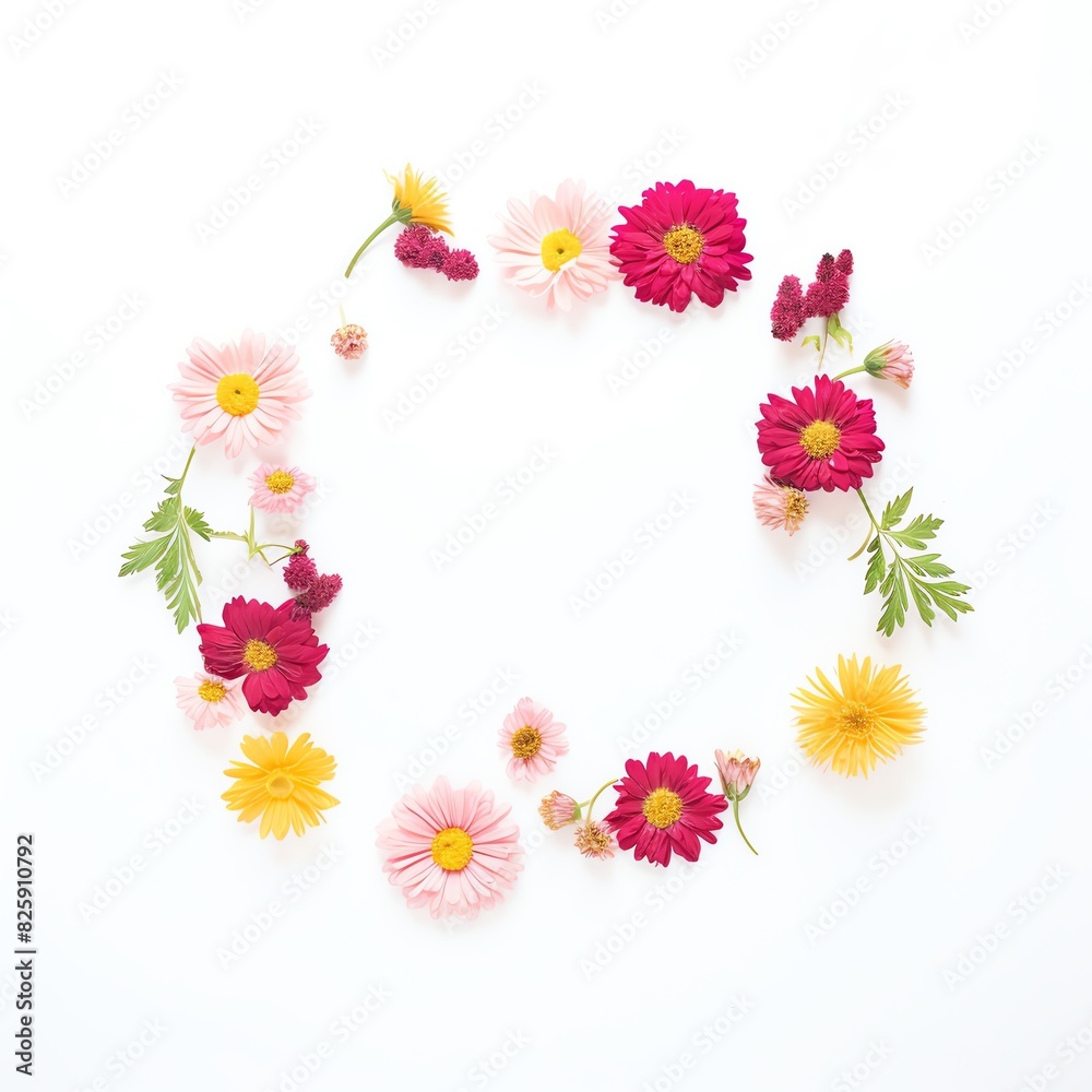 A beautiful arrangement of colorful flowers in a circular pattern on a white background, perfect for spring or summer-themed designs. A beautiful arrangement of colorful flowers in a circular pattern on a white background, perfect for spring or summer-themed designs.