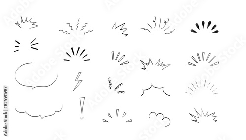 Pop line frame comic anime effect healine mark, suprise doodle emotions isolated on white background. Attention sign, notice or sparles.