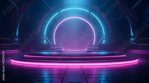 digital blue light circular podium e-commerce graphics poster background