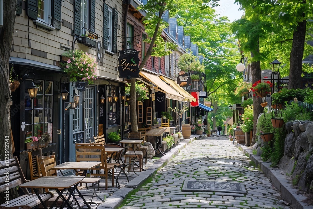 A Quaint Street Lined with Charming Cafes.