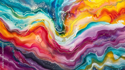 Colorful abstract waves blending multiple hues with a glossy finish photo