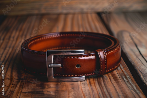 Elegant Brown Leather Belt with Silver Buckle on Wooden Surface - Timeless Fashion Accessory