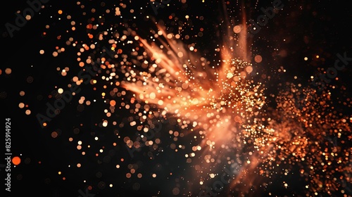 Fiery particles scattering in the air, simulating a firework explosion photo