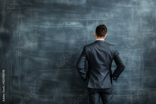 Man in Suit Standing in Front of Blackboard. Generative AI