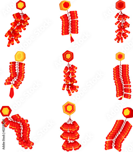 chinese firecracker set cartoon. element china, cracker lantern, cny red chinese firecracker sign. isolated symbol vector illustration
