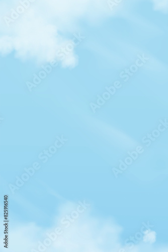 Sky Blue with clouds background,Vertical Vector Cartoon 3D Sky Cloudy with Sun Light in Morning Winter,Illustration banner for Spring,Summer,Backdrop Nature Landscape cumulus cloud