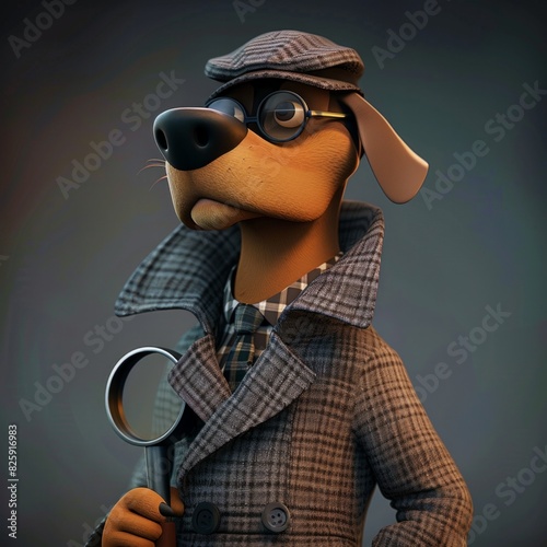 A 3D cartoon dog as a detective, solving mysteries, AI Generative