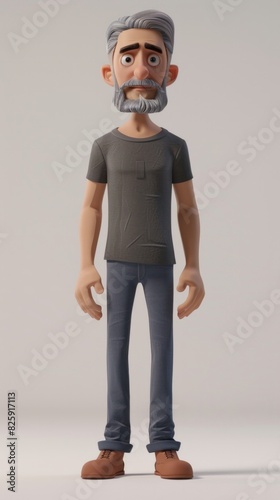 a 3D character standing in T pose, of a grey stylzed hair, 40 yers old, AI Generative photo