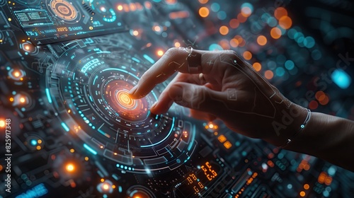  the concept of artificial intelligence connects to business and industrial control with robot hands and human touch to learn from intelligence. #825917348