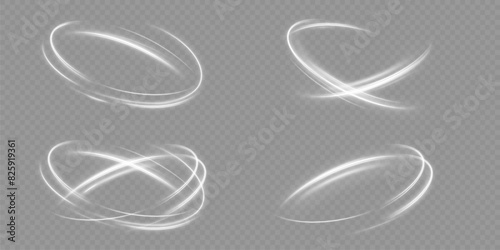 Light white Twirl. Curve light effect of white line. Glowing white spiral. The effect of high-speed abstract lines. Rotating shiny rings. © blagorodez