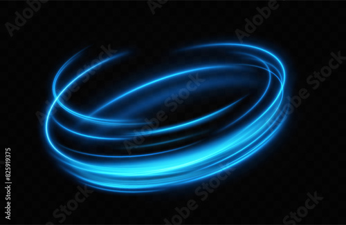 Blue neon ring. Glowing circle. Glow effect. Round light frame. abstract light lines of movement and speedAbstract light lines of movement and speed. light blue ellipse.