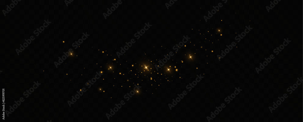Vector sparkles on a transparent background. Christmas light effect. Sparkling magical dust particles.The dust sparks and golden stars shine with special light.	