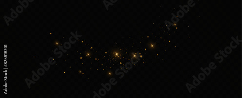 Vector sparkles on a transparent background. Christmas light effect. Sparkling magical dust particles.The dust sparks and golden stars shine with special light.	