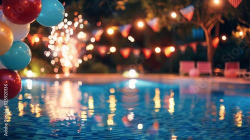 Panoramic night pool party celebration background