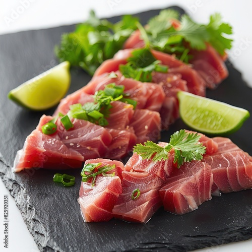 a generous portion of freshly cut raw tuna sashimi 