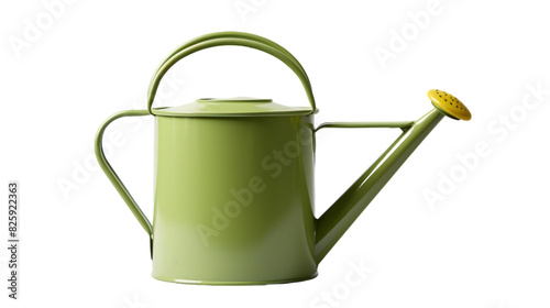 A plastic garden watering can in green isolated on transparent background.