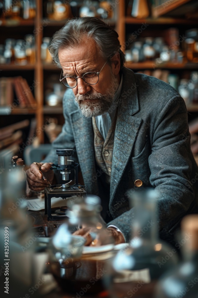Scientist old man in laboratory, elderly scientist, research work Scientist old man in laboratory, elderly scientist, research work