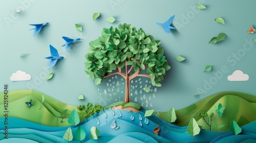Ecology and world water day  Saving water and world Environment day  environmental protection and save earth water  Paper art