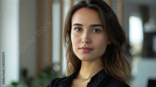 Free Download Portrait of confident businesswoman looking at camera in office, personal business image photo, business, office, working day, 4k HD wallpaper, background, generated by AI.  - GFXLoad