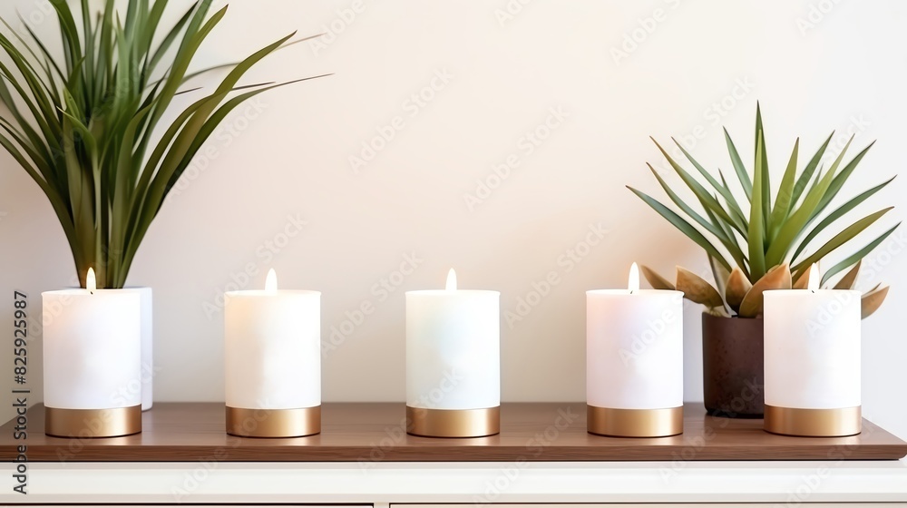Minimalist White Candles Mockup in a Clean and Elegant Atmosphere, 3D Render Minimalist White Candles Mockup in a Clean and Elegant Atmosphere, 3D Render