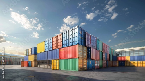 Wallpaper Mural Large shipping containers stacked and interconnected to create temporary storage areas for building materials during construction. Torontodigital.ca