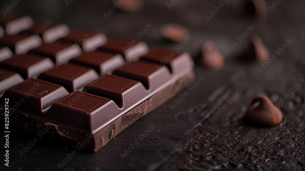 Close-up of Chocolate Bar with Chocolate Chips on Dark Background Close-up of Chocolate Bar with Chocolate Chips on Dark Background