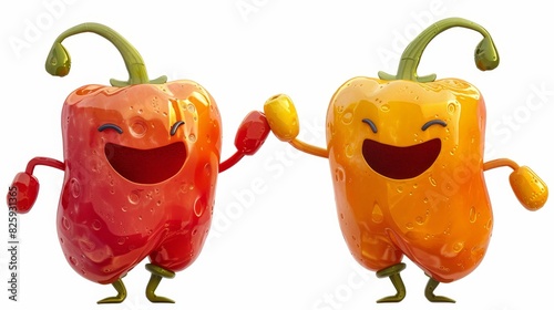 A cartoon image of two dancing Mexican peppers with a transparent background in PNG format photo