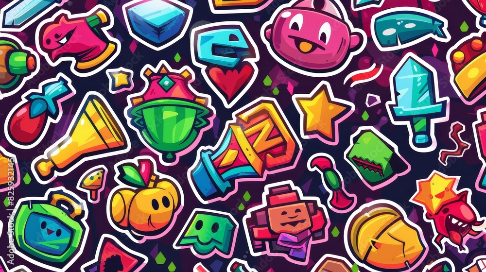 A cartoon retro sticker set with 90s elements, doodle characters, comic strips, patches and stamps.