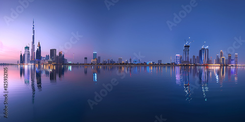 United Arab Emirates Dubai View of city space with blue background