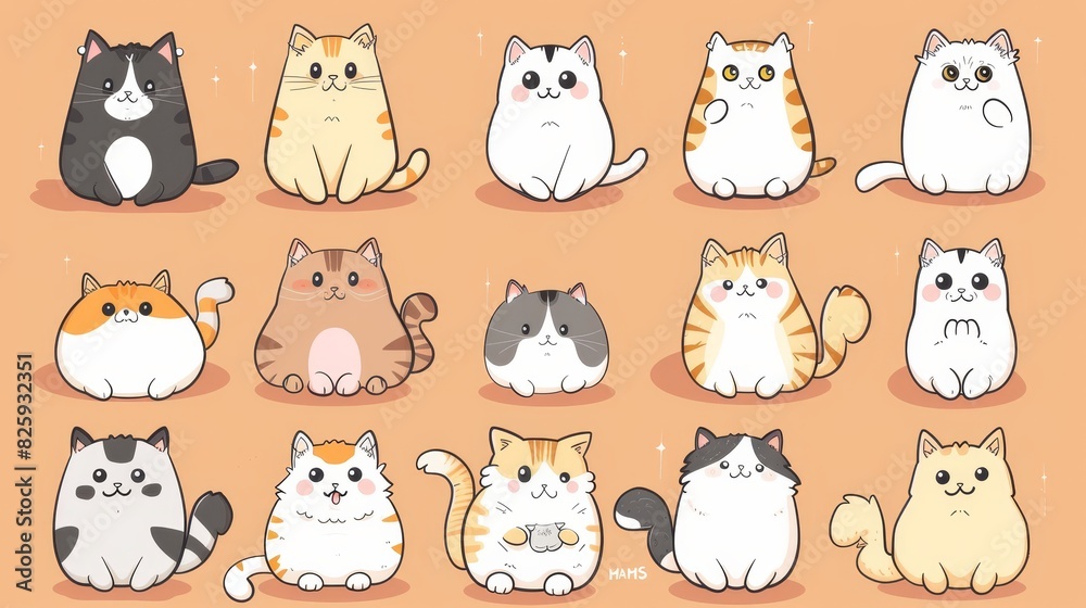 Funny cute kittens and cats cartoon character design with flat colors. Animal companions friendship. Illustration for stickers and prints. Funny cute kittens and cats cartoon character design with flat colors. Animal companions friendship. Illustration for stickers and prints.