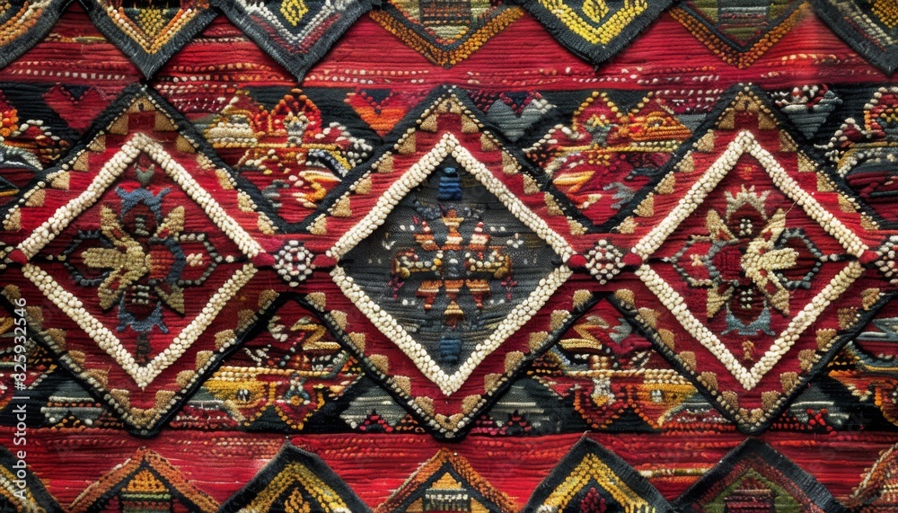 Traditional wool Turkish rug. Close up textures background and patterns in color from woven carpets
